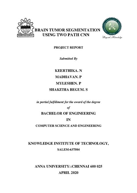2020 Batch BE Computer Science Project: Brain Tumor Segmentation Report ...