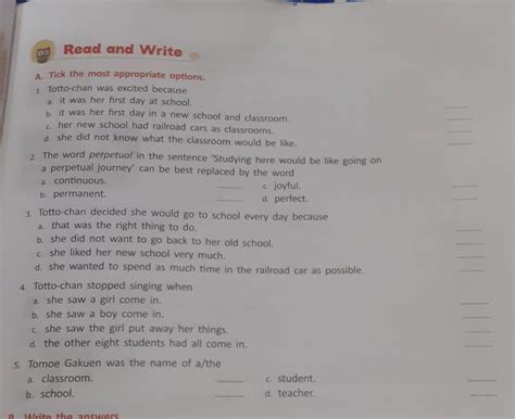 book work of classroom in the train please tick the correct answer give ...