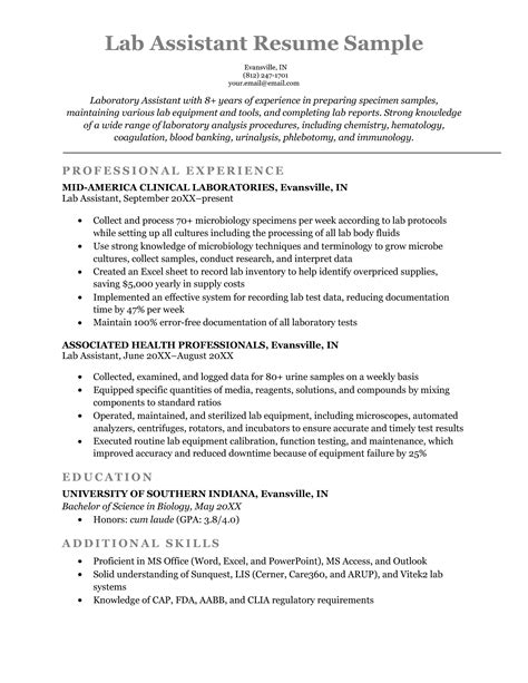 Image result for Lab Assistant Resume Example