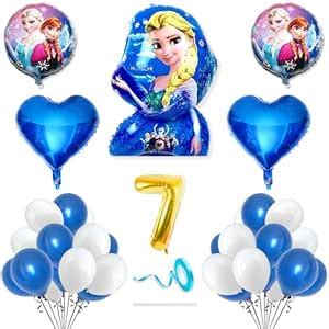 Flyloons 7th Frozen Theme Birthday Decorations Kit Blue White for 7 ...