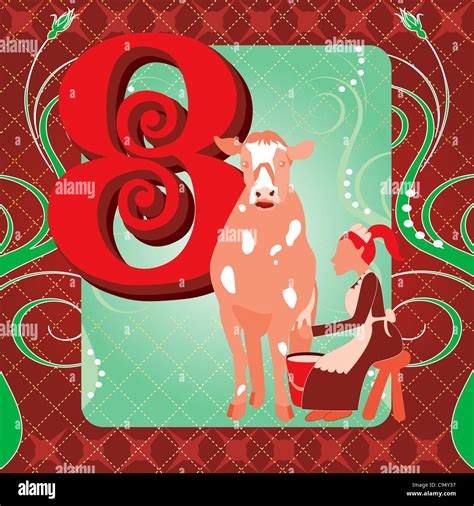 Vector Illustration Card for the 12 days of Christmas. Eight Maids ...