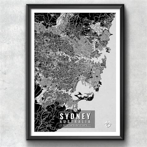 Amazon.com: Sydney Australia Map with Coordinates, Sydney Wall Art ...