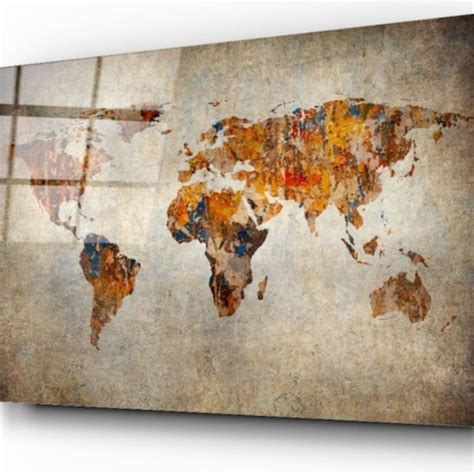 World Map Glass Wall Art