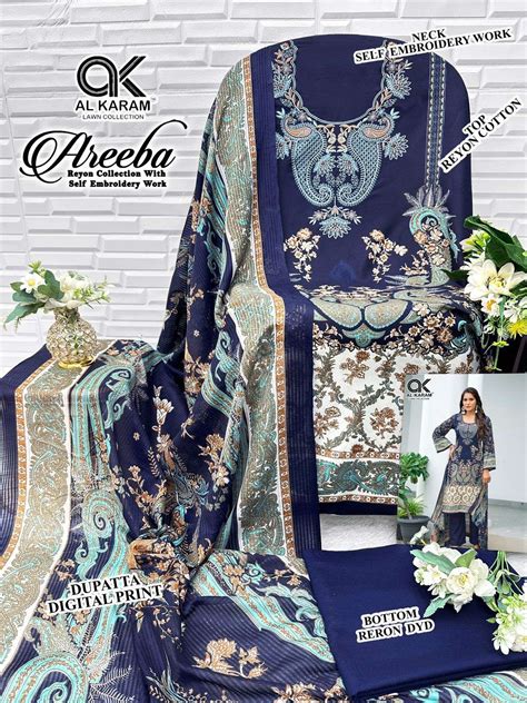 AL KARAM AREEBA COTTON DESIGNER PRINT WITH FANCY WORK SUITS AT BEST ...