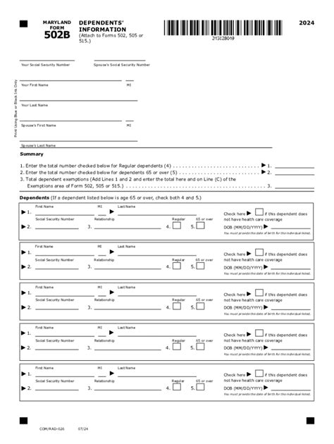 2024-2026 Form MD Comptroller 502B Fill Online, Printable, Fillable ...