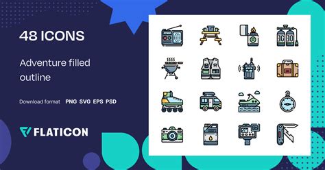 Adventure filled outline Icon Pack | Color lineal-color | 48 .SVG Icons