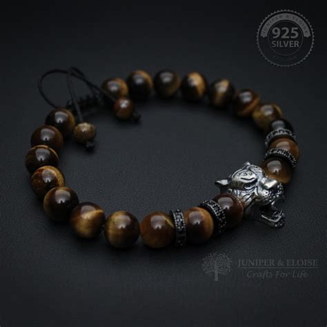 Mens Tiger Bracelet With Tigers Eye Beads