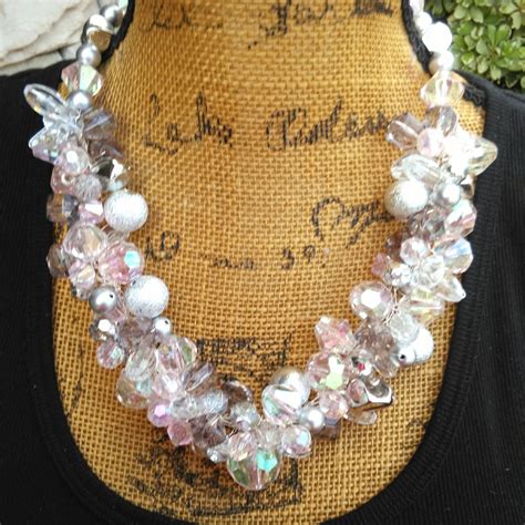 Crystal Statement Necklace, Chunky Statement Necklace, Silver Bib, Cry ...