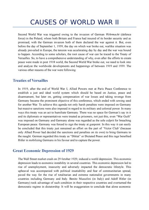 Causes OF World WAR II - CAUSES OF WORLD WAR II Second World War was ...