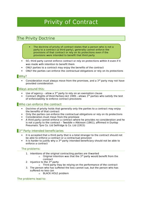 Privity of Contract - Revision notes - Privity of Contract The Privity ...