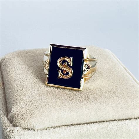Gent's Real Gold Initial Ring, Mens Gold Signet Ring, Gold Letter S ...