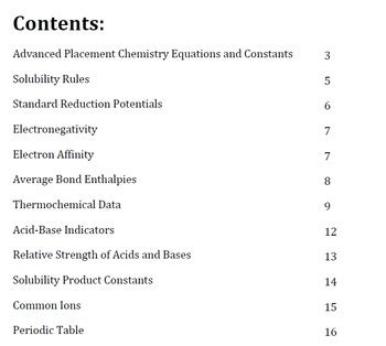 AP Chemistry Data Booklet (Periodic Table, Equations, Reference Tables)