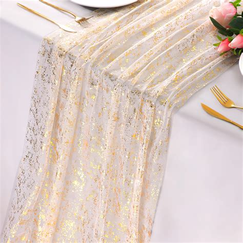 Amazon.com: Snowkingdom 10 Ft Gold Table Runner, Sheer Chiffon Tulle ...