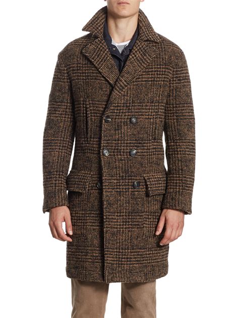 Brunello cucinelli Plaid Wool Overcoat in Brown for Men | Lyst