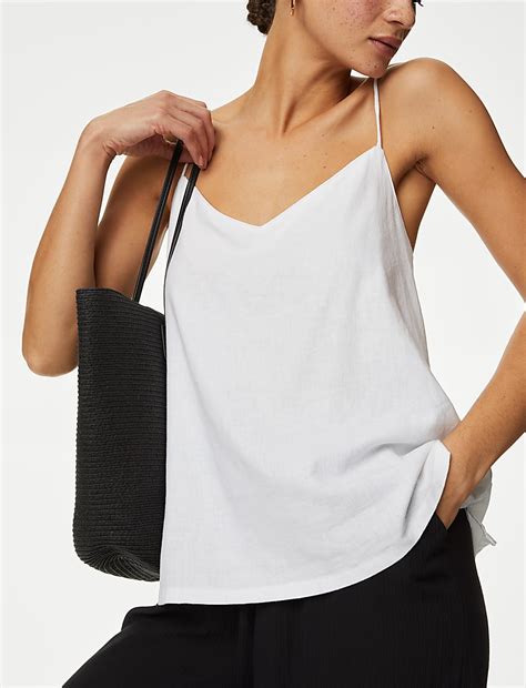 Buy Linen Rich V-Neck Cami Top at Marks & Spencer