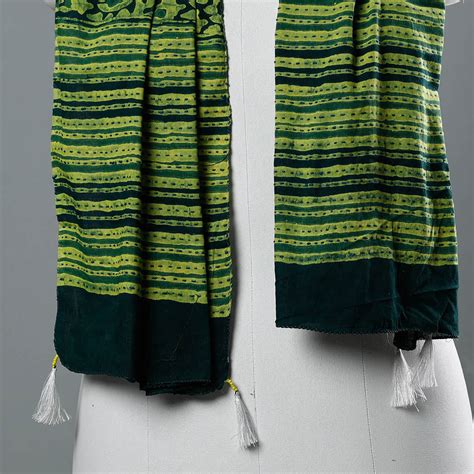 Bagru Block Printed Tagai Work Cotton Stole with Tassels