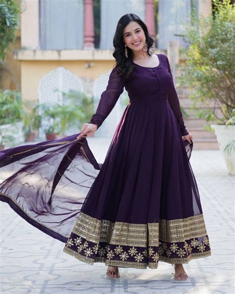 Exclusive Dark Wine Color Attractive Sequence Embroidery Work Gown – Koraah