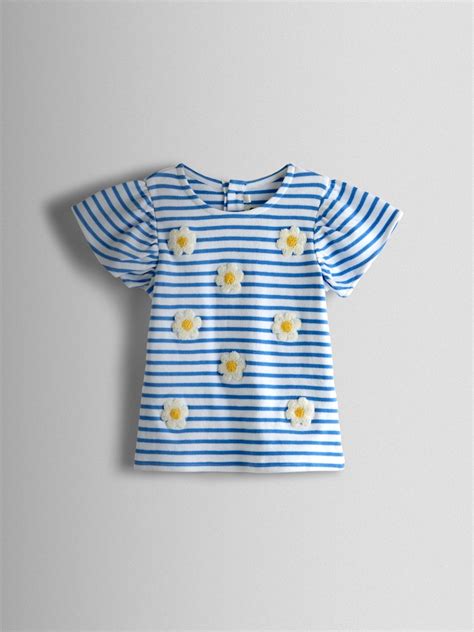 Buy JoJo Maman Bébé Blue Daisy Bouclé Appliqué Frill Sleeve T-Shirt ...