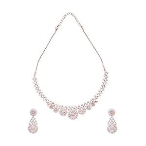 Buy KUSHAL'S Fashion Jewellery Rose-Gold Plated White Necklace Set With ...