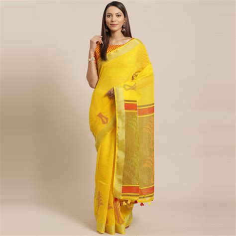 Sophisticated Yellow Colored Casual Wear Printed Linen Saree