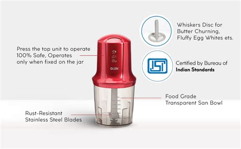 Buy Glen Electric Chopper for Kitchen, 500ml Bowl, 200W Mini Fruit ...
