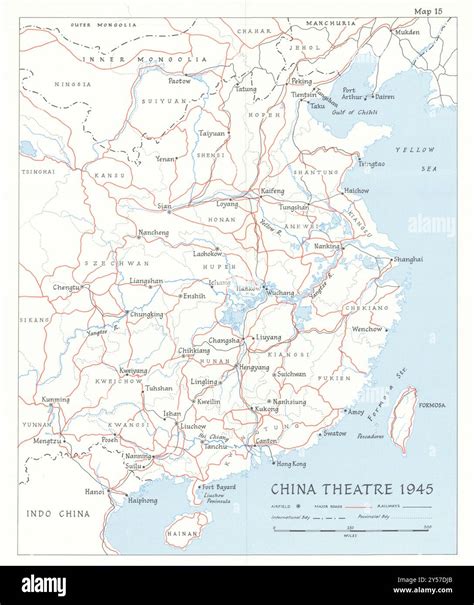 China Theatre 1945. Airfields roads railways. World War Two 1969 old map Stock Photo - Alamy