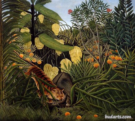 老虎和水牛的搏斗 - 亨利·卢梭 - 画园网