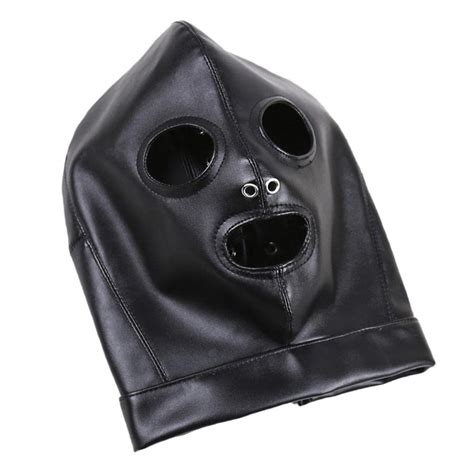 Buy Hellery Leather Hood Mask Open Mouth Eyes Full Face Cover Costume ...