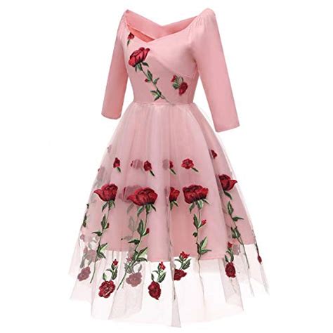 Buy Women Vintage Off Shoulder Rose Embroidered Floral Evening Dress V ...