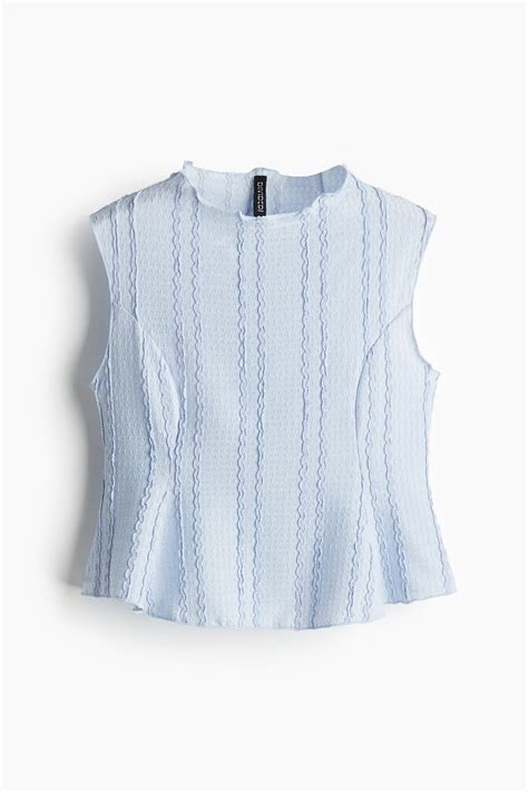 Textured peplum top - Light blue - Ladies | H&M IN