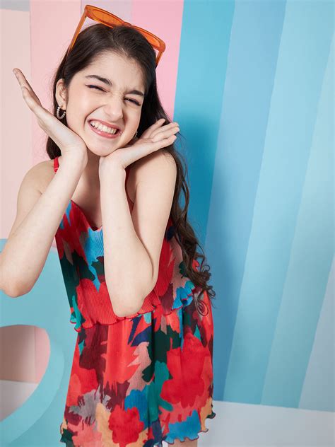 Shop Red Color Chic Girl's Printed Fit Flare Dress Online