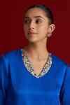 Buy Cobalt Embroidery V-neck Nilaya Blue Kurta With Pant For Women by ...