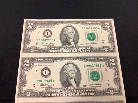 2003 $2 Two Dollar Bills Minneapolis Uncirculated Uncut Sheet of 4 ...
