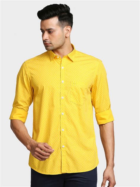 Buy ColorPlus Men Yellow Tailored Fit Printed Cotton Casual Shirt ...