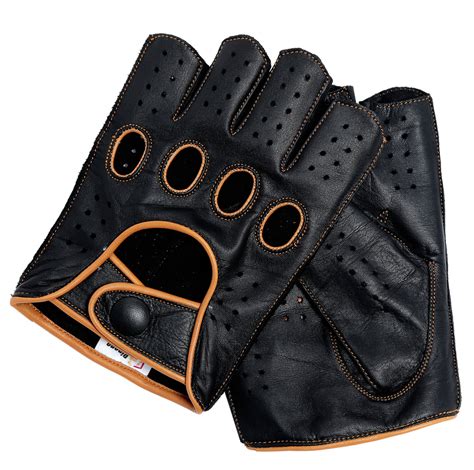 Riparo Men's Reverse Stitched Fingerless Leather Driving Gloves - Blac