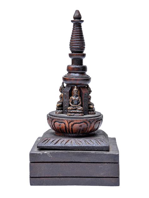 Buddhist Handmade Wooden Statue Of Stupa, With Amitabha Buddha, Wooden ...