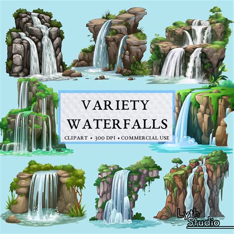 Variety Waterfall Clipart - Cartoony/realistic Waterfalls, PNG Format ...