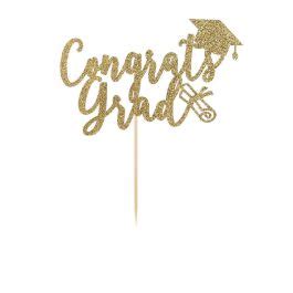 Gold Glitter Congrats Grad Cake Topper for Cake Decoration on ...