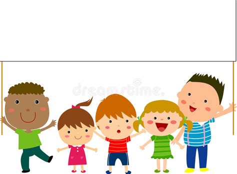 拿着横幅的五个孩子 向量例证. 插画 包括有 男人, 朋友, 逗人喜爱, 动画片, 空间, 人们, 绿色 - 27047664