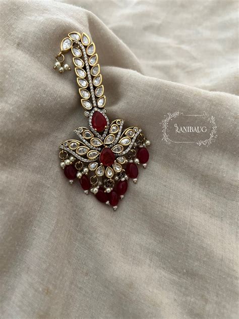 Saanjh Ruby Red And Mossainite Victorian Kalgi For Wedding By Ranibaug