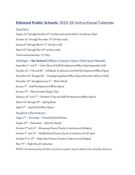 Edmond Public Schools OK Calendar 25-26 Revised [PDF] - EduCounty