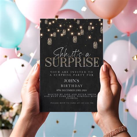 Shhh It's a Surprise Party Invitation Editable Gold Surprise Birthday ...