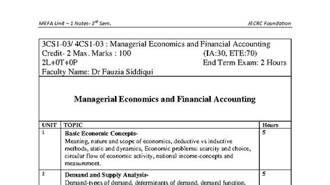 Unit I-MEFA Final Notes - 3CS1-03/ 4CS1-03 : Managerial Economics and ...