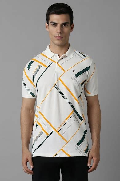 Buy Men Cream Print Polo Neck T-shirt Online - 39642533 | Louis Philippe