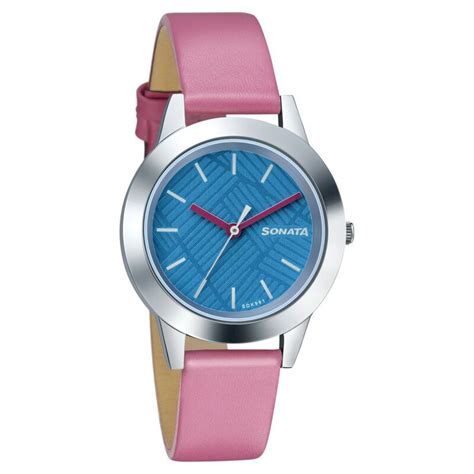 Sonata Splash Blue Dial Women Watch With Leather Strap