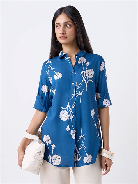 Buy Utsa Indigo Floral Printed Tunic from Westside