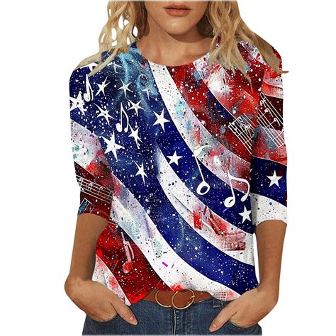 Honeeladyy American Flag T Shirt Women's Independence Day Fashion ...