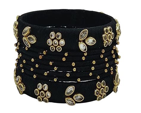 HABSA Hand Craft Beautiful Design and kundans Silk Thread Bangle Set ...