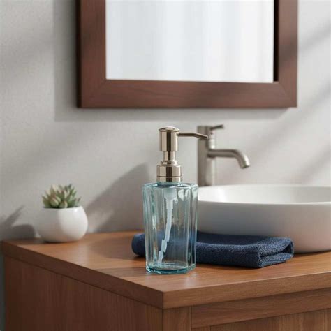 Blue Scalloped Glass Soap Dispenser with Lid
