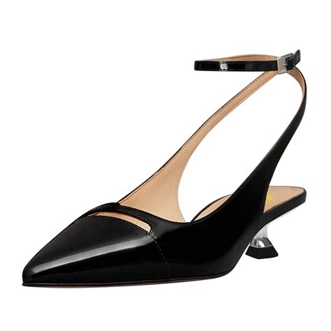 FSJ Women Classic Kitten Low Heel Ankle Buckle Strap Pumps Pointy Close ...